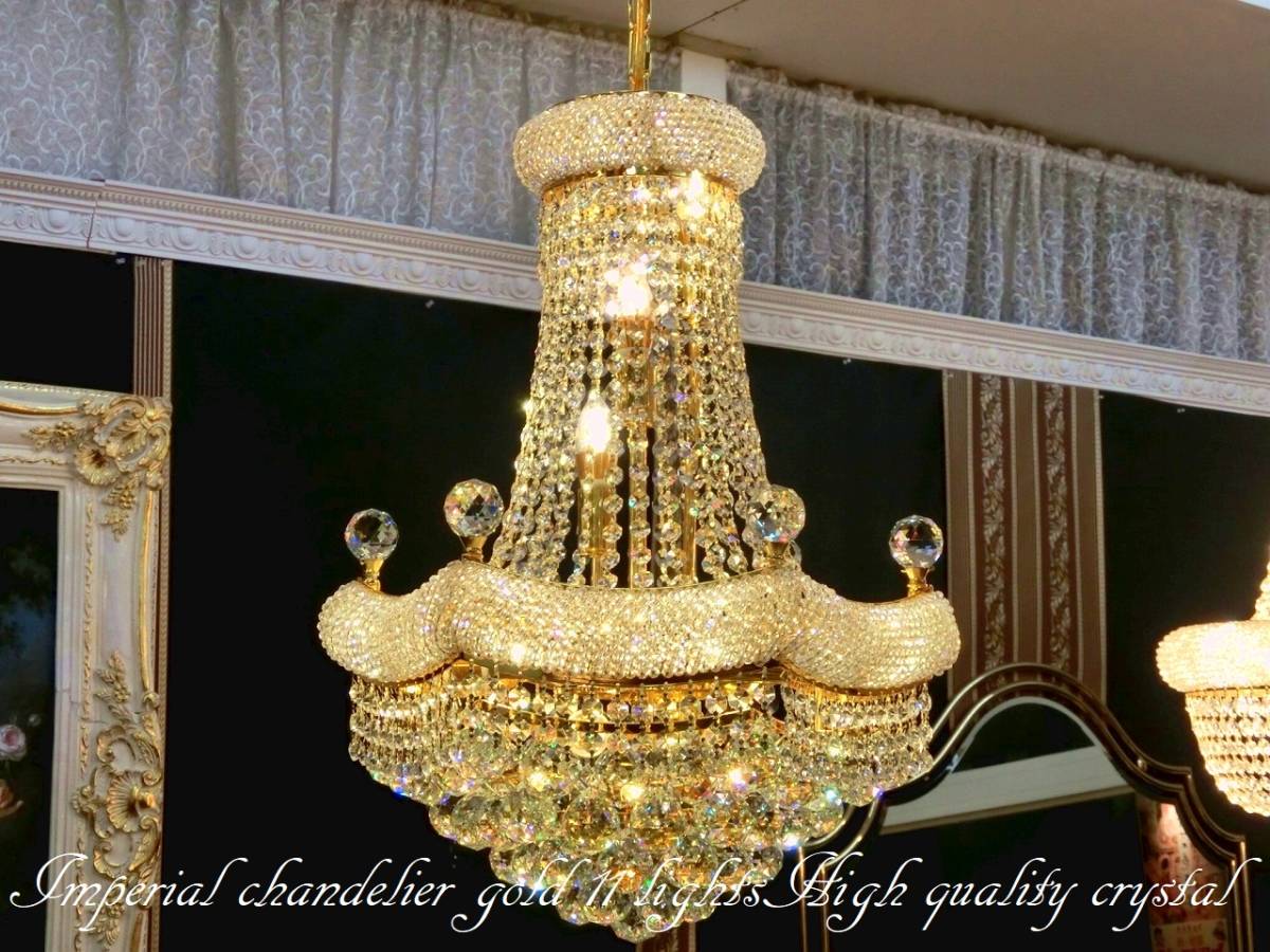 1 point limit crystal en pie ya chandelier Gold 11 light W48cm H63cm LED4W lamp attaching reality goods 