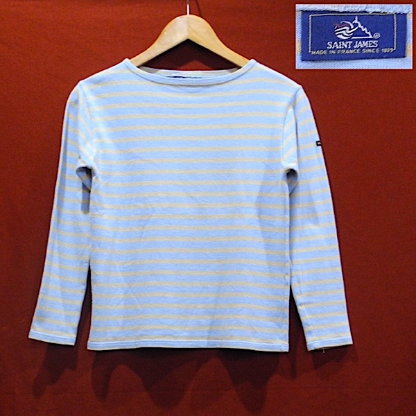 SAINT JAMES セントジェームズ 90's フランス製 ビンテージ ボーダー バスクシャツ カットソー 長袖Tシャツ ロンT 水色 ベージュ S サイズ_画像1