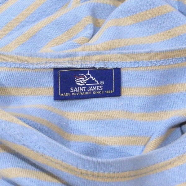 SAINT JAMES セントジェームズ 90's フランス製 ビンテージ ボーダー バスクシャツ カットソー 長袖Tシャツ ロンT 水色 ベージュ S サイズ_画像4