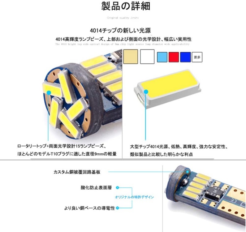 T10 15連 最新4014チップ カー バイク用 青 4個セット_画像2