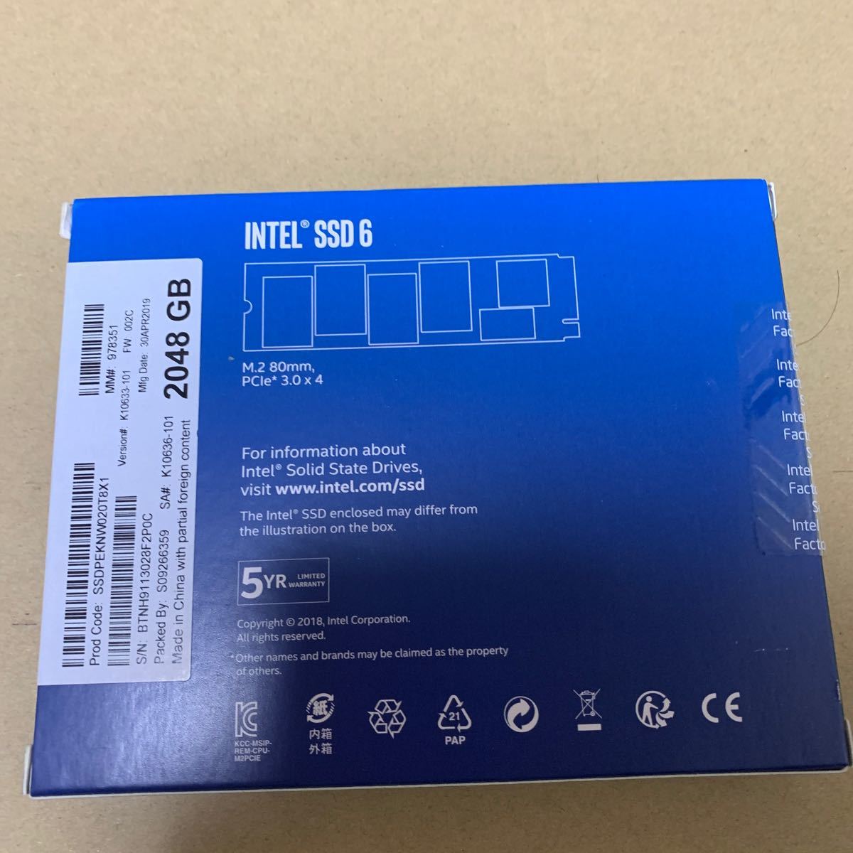 INTEL 3D NAND技術を搭載 インテル　SSD660Pシリーズ SSDPEKNW020T8X1