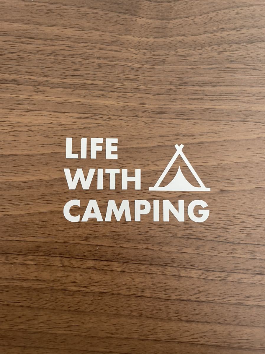 【送料無料】 テント LIFE WITH CAMPING カッティングステッカー キャンプ アウトドア 白【新品】_画像1