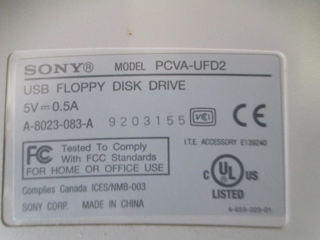 FDD SONY USBフロッピーディスクドライブ PCVA-UFD2 VAIO 外付け 中古 動作未確認 ジャンク（イ）_画像5