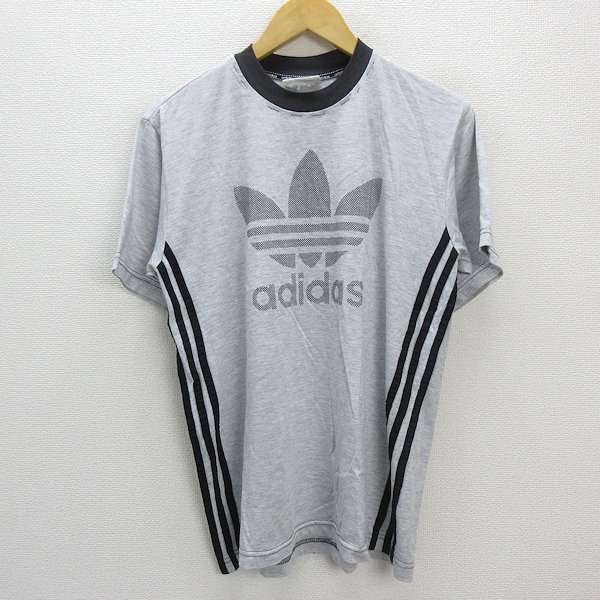 y■90'S■アディダス/ADIDAS トレファイルロゴ リンガーTシャツ■灰【メンズM】MENS/レトロ/54【中古】_画像1