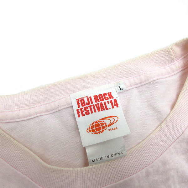 a# Beams T/BEAMS× Fuji lock 2014 illustration print short sleeves T-shirt [L] pink /LADIES/68[ used ]