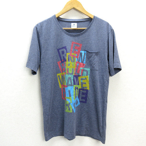 a■アールニューボールド/R.NEWBOLD ロゴプリント 胸ポケット Tシャツ【L】紺/MENS/109【中古】_画像1