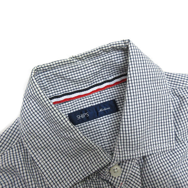 a# Ships /SHIPS check pattern with pocket long sleeve shirt [M] white black /MENS/90[ used ]