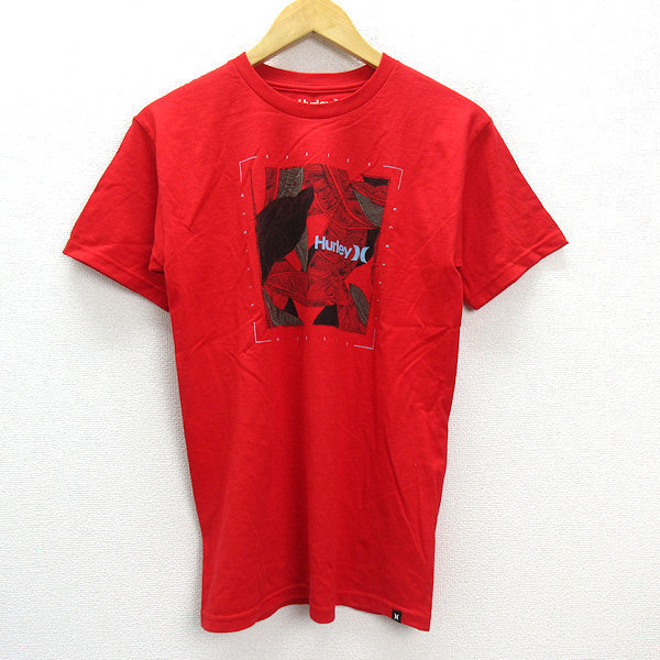 n■ハーレー/Hurley ロゴプリント クルーネックTシャツ【S】赤/MENS/83【中古】_画像1