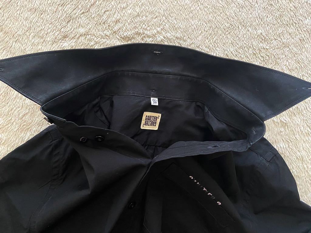 イタリア制 GAULTIER GAULTIER size39-15 1/2 長袖シャツ ブラック 黒 ヴィアバスストップ購入 メンズ ジャンポールゴルチェ jean paul