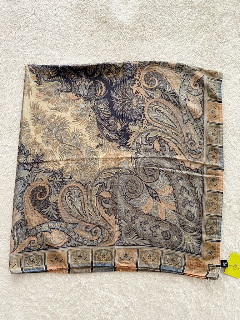  large size ETRO Italy made silk .peiz Lee pattern stole blue light blue .... gray Etro muffler shawl 