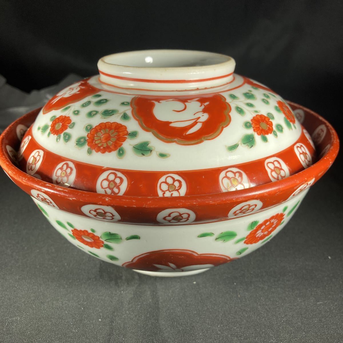 有田焼 飾り壺 蓋付 陶器 小型 置物 焼物 花模様 色絵 骨董 美術-