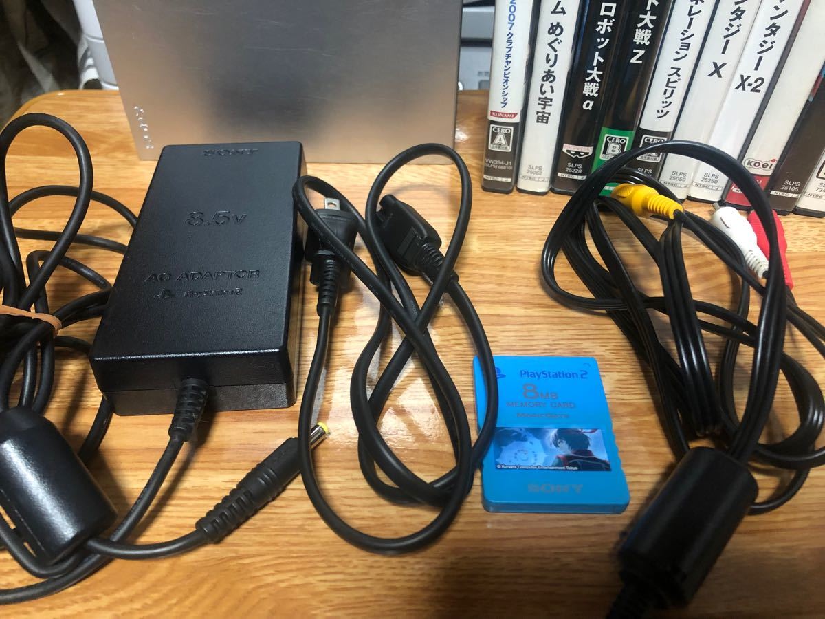 PlayStation2薄型SCPH75000シルバー　コントローラー2つソフト11作スグ遊べるセット♪