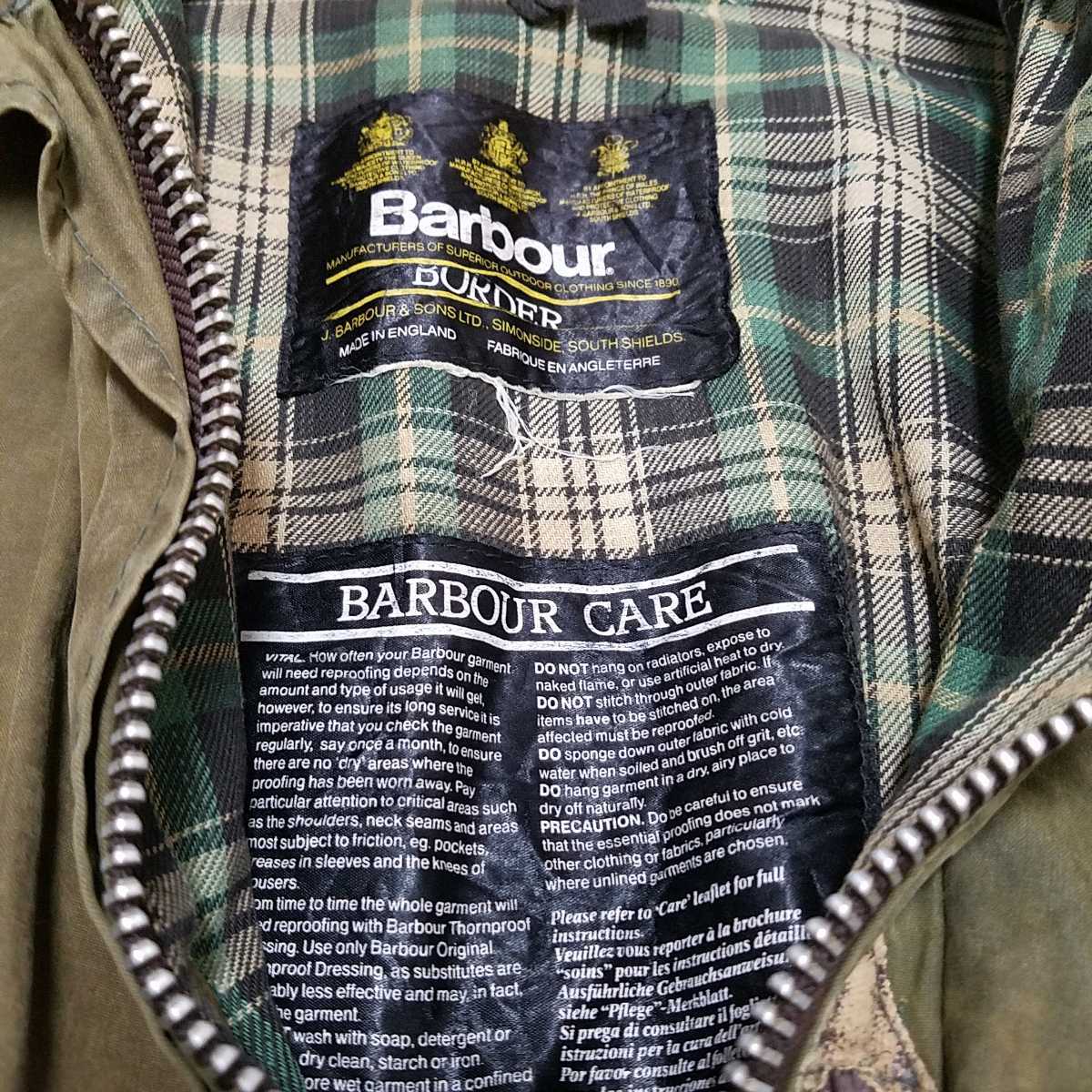 90s 90年代 Barbour バブアー オイルドジャケット BORDER コート ヴィンテージ 古着 英国製 3ワラント オイル ボロ  大きいサイズ リメイク