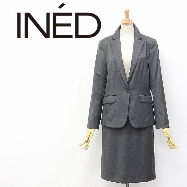 ◆INED/イネド×Batta Giuseppe社 ウール ビジネス 1釦 ジャケット＆スカート スーツ セットアップ グレー 11