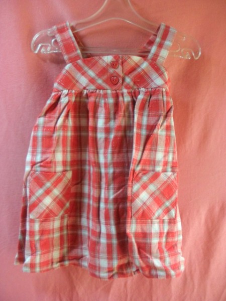 ＵＳＥＤ キッズ ＴＵ ジャンパースカート ２～３歳 赤/白色_画像1