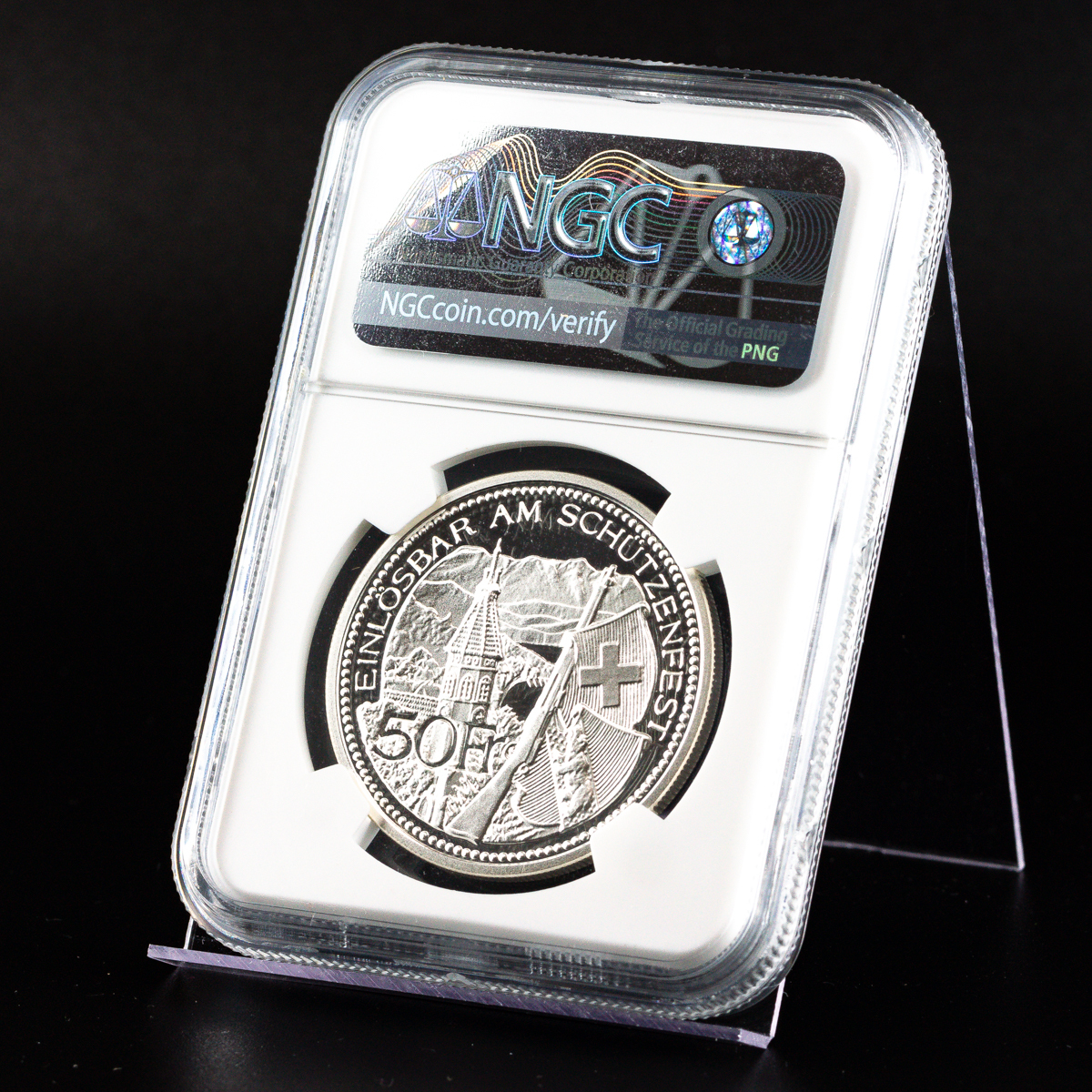 【人気の射撃祭シリーズ】1995年 スイス 現代射撃祭 トゥーン 50フラン 銀貨 NGC PF69 ULTRA CAMEO アンティークコイン モダン_画像10