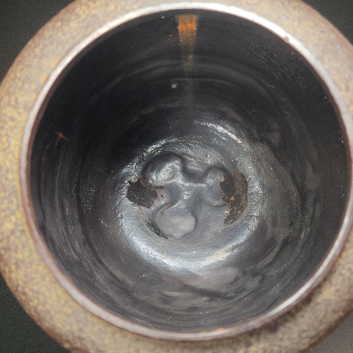 [水漏れあり] 茶道具 鉄釜 政光 重量約1643g_画像7