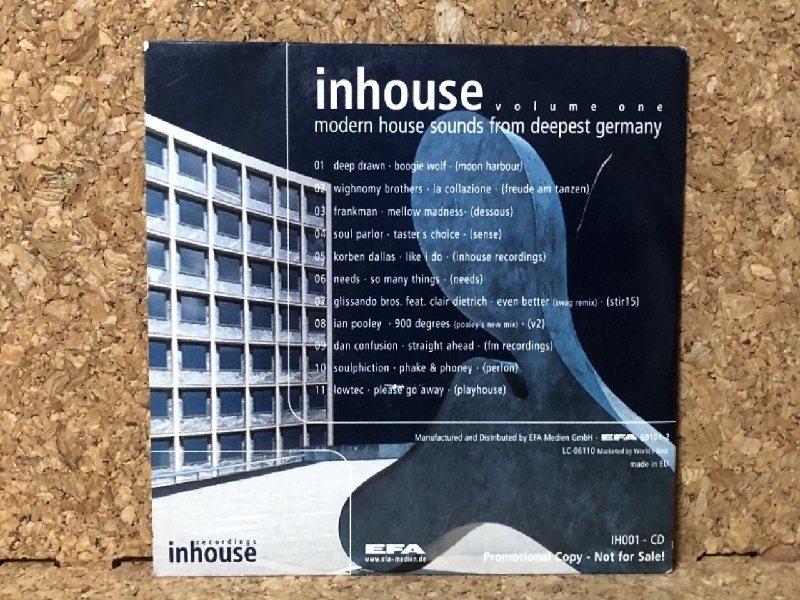 美盤 レア物 オムニバス V.A. 2001年 CD Inhouse Volume One (Modern House Sounds From Deepest Germany) 欧州盤 ドイツ_画像2