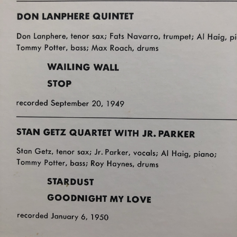 美盤 オムニバス V.A. 1992年 LPレコード Early Prestige Sessions 1949/50 国内盤 スタン・ゲッツ ディジー・ガレスピー_画像6