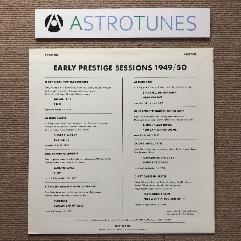美盤 オムニバス V.A. 1992年 LPレコード Early Prestige Sessions 1949/50 国内盤 スタン・ゲッツ ディジー・ガレスピー_画像2
