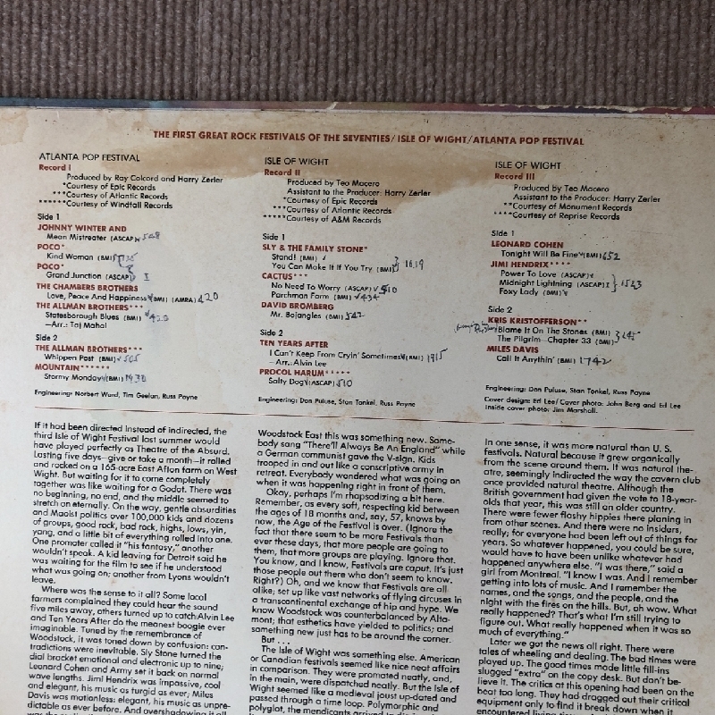 美盤 レア物 オムニバス V.A. 1971年 3枚組LPレコード The First Great Rock Festivals Of The Seventies 米国盤 Jimi Hendrix_画像5