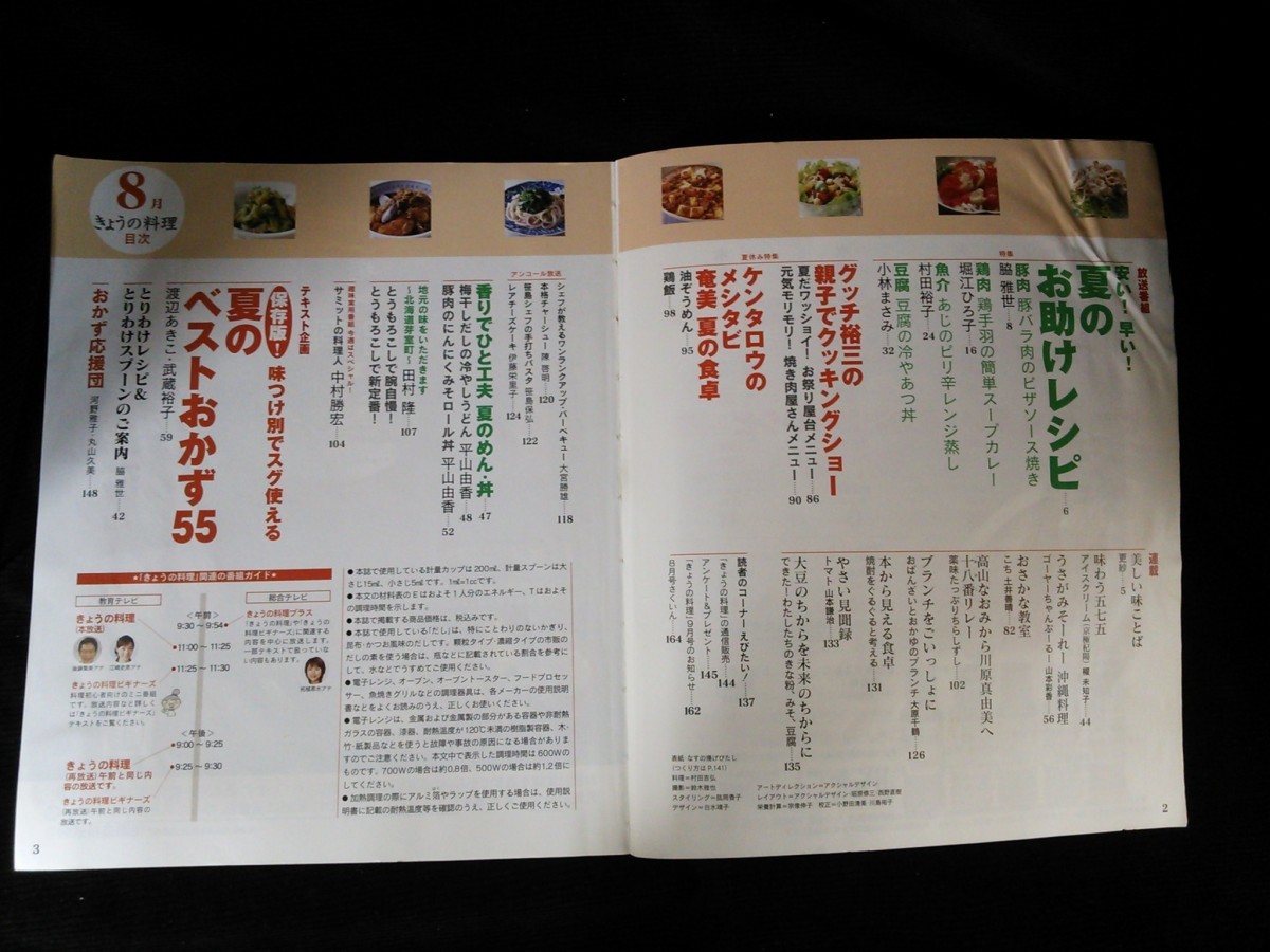 Ba1 11799 NHK きょうの料理 2008年8月号 No.546 夏のお助けレシピ 味つけ別でスグ使える夏のベストおかず55 グッチ裕三 ケンタロウ 他_画像2