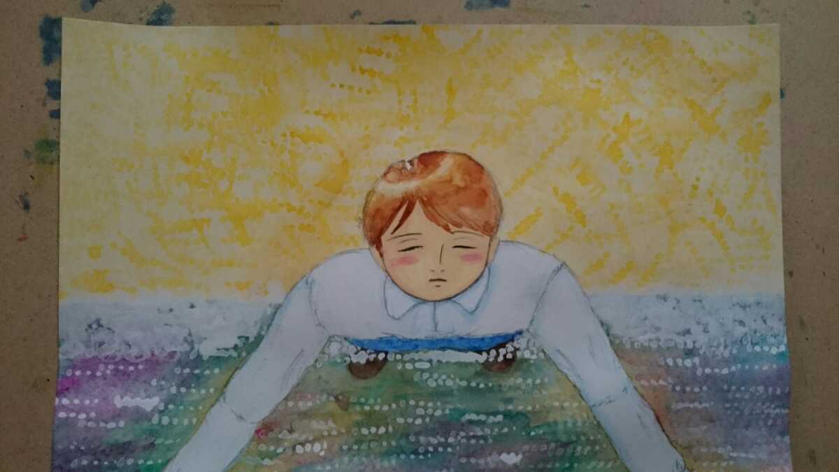 B5サイズオリジナル手描きイラスト 少年と海_画像3