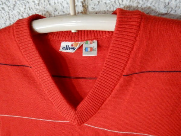 to3844　レア　ellesse　エレッセ　レトロ　vintage　ビンテージ　ウール　vネック　ボーダー　ベスト　ニット　セーター　人気　送料格安_画像4