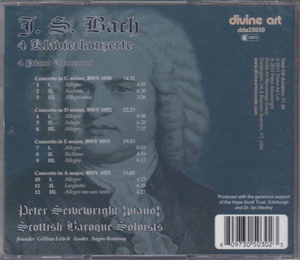 [CD/Divine Art]バッハ:ピアノ協奏曲第1,2,4&7番/P.セイヴライト(p)&A.ラムゼイ&スコットランド・バロック・ソロイスツ_画像2