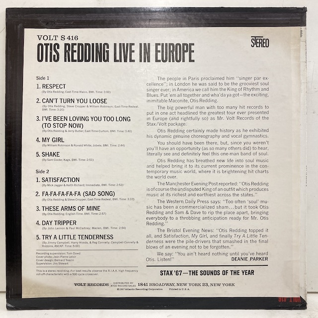 ★即決 Otis Redding オーティス・レディング live in Europe STEREOオリジナル USA オリジナルStereo 22633 内袋_画像4