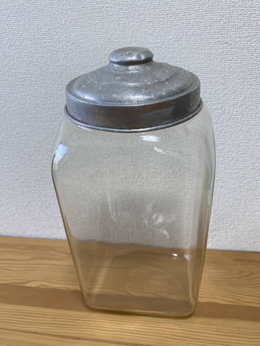 昭和レトロ お菓子瓶 ガラス 骨董 デザイン キャンディポット 古道具