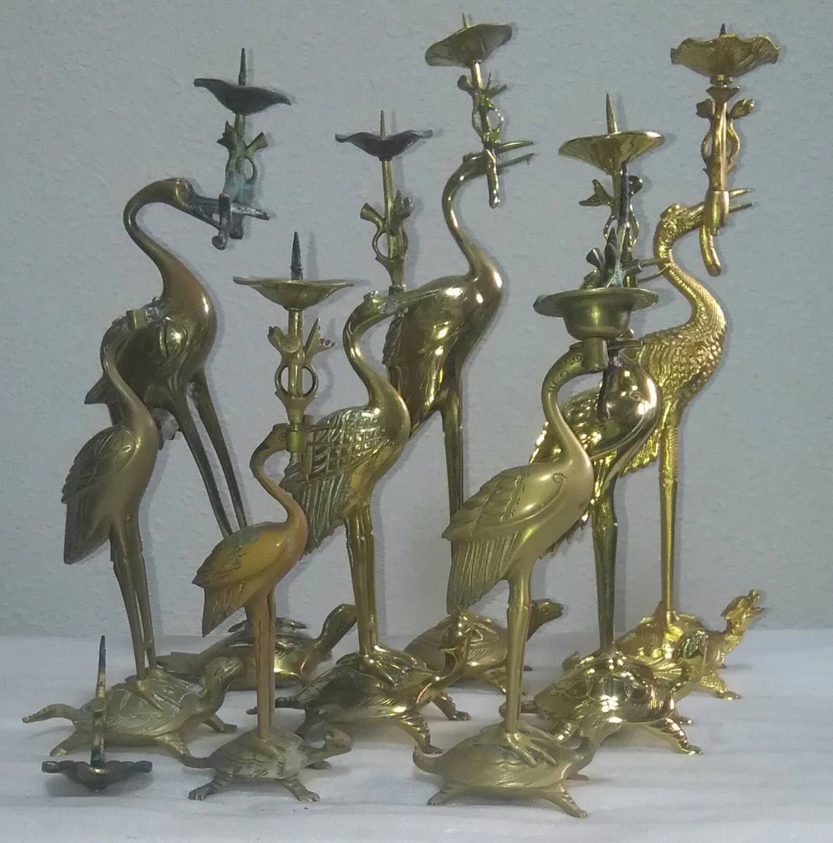 ☆ 初だし古い金沢仏具 鶴亀燭台 8点 (蝋燭立て) お寺 仏具 仏壇 ☆ 初だし古い金沢仏具 鶴亀燭台 8点 (蝋燭立て) お寺 仏具 仏壇