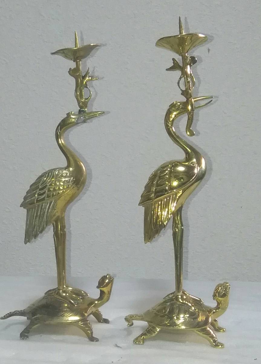 ☆ 初だし古い金沢仏具 鶴亀燭台 8点 (蝋燭立て) お寺 仏具 仏壇 ☆ 初だし古い金沢仏具 鶴亀燭台 8点 (蝋燭立て) お寺 仏具 仏壇