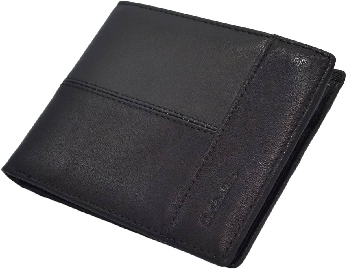 znmeny 財布 メンズ 二つ折り 札入れ 本革 小銭入れ カードケース ウォレット 薄型 多機能 男性 プレゼント (黒) 