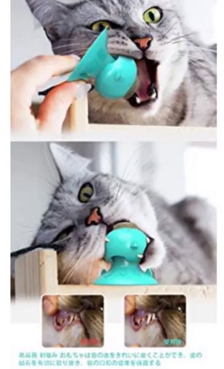 猫玩具 猫舐めミントおもちゃ吸盤 猫歯ブラシ キャット玩具ストレス解消 (水色)