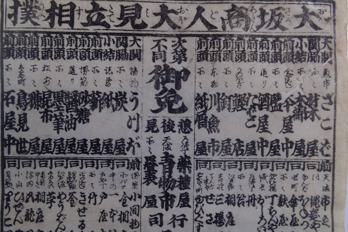 ★大阪商人大見立相撲／江戸時代／版画／大阪商人の番付表です／歴史的に貴重な資料です／商人名と商店場所等／簡易額縁付／紙屑屋_画像3