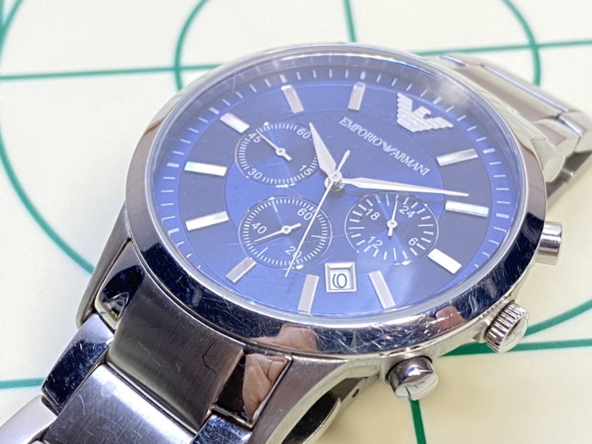  стоимость доставки 520 иен! ценный EMPORIO ARMANI Emporio Armani AR-2448 111604 QZ хронограф циферблат голубой наручные часы мужские наручные часы текущее состояние товар 