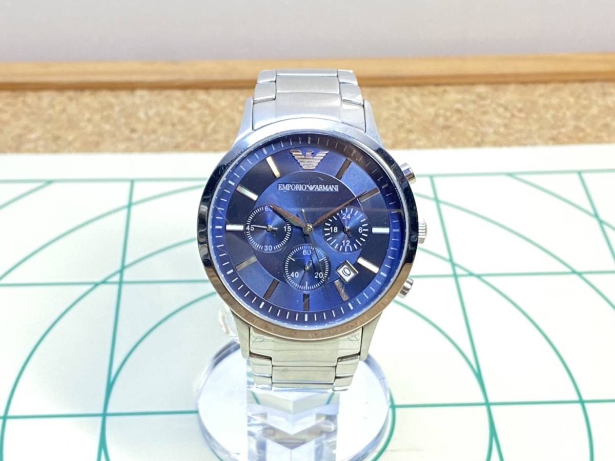  стоимость доставки 520 иен! ценный EMPORIO ARMANI Emporio Armani AR-2448 111604 QZ хронограф циферблат голубой наручные часы мужские наручные часы текущее состояние товар 