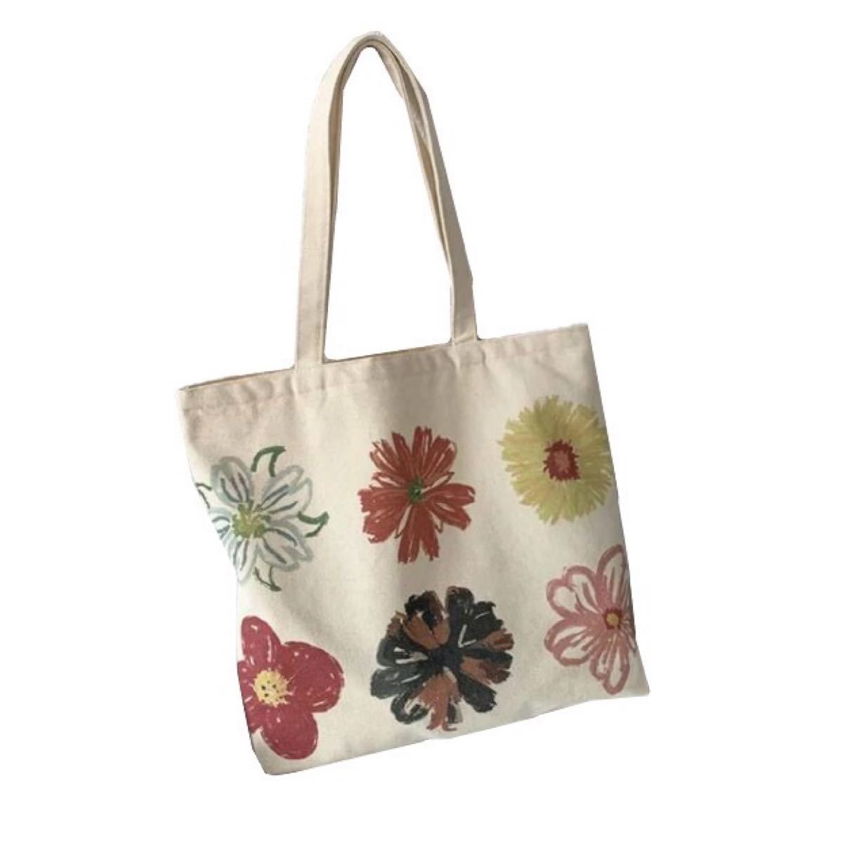 【新品】☆flower design tote bag☆ 花柄トートバッグ 帆布 エコバック ショッピング マザーズバッグ