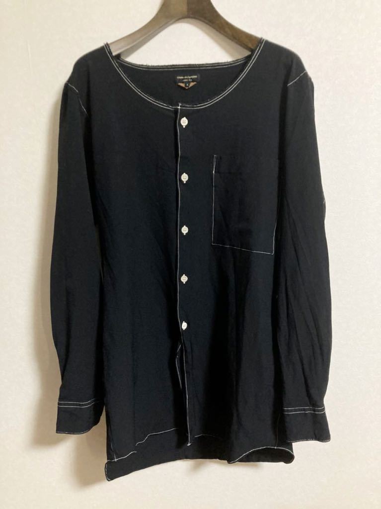 【美品】 COMME des GARCONS HOMME PLUS コムデギャルソンオムプリュス ポリエステル 縮絨 ノーカラー バンドカラー ロング シャツ S_画像1