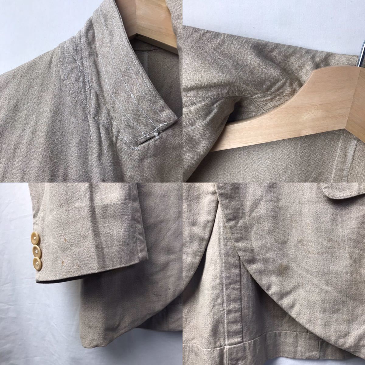 20s30s40s Vintage France sak coat tailored jacket Work jacket herringbone cotton beige 