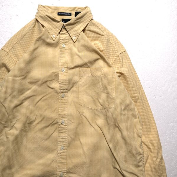 2001年 オールド ギャップ GAP ギンガムチェック ボタンダウンシャツ (L) 黄色 ポプリン マチ付き コットン 00年代 00’s 旧タグ