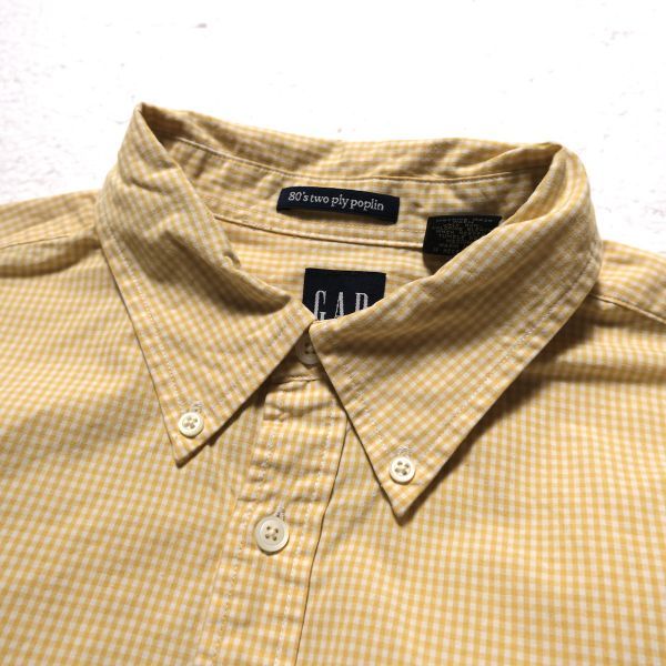 2001年 オールド ギャップ GAP ギンガムチェック ボタンダウンシャツ (L) 黄色 ポプリン マチ付き コットン 00年代 00’s 旧タグ_画像8