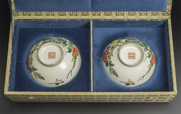 清 粉彩花鳥紋碗 一対 光緒年制款 共箱 中国 古美術_画像1