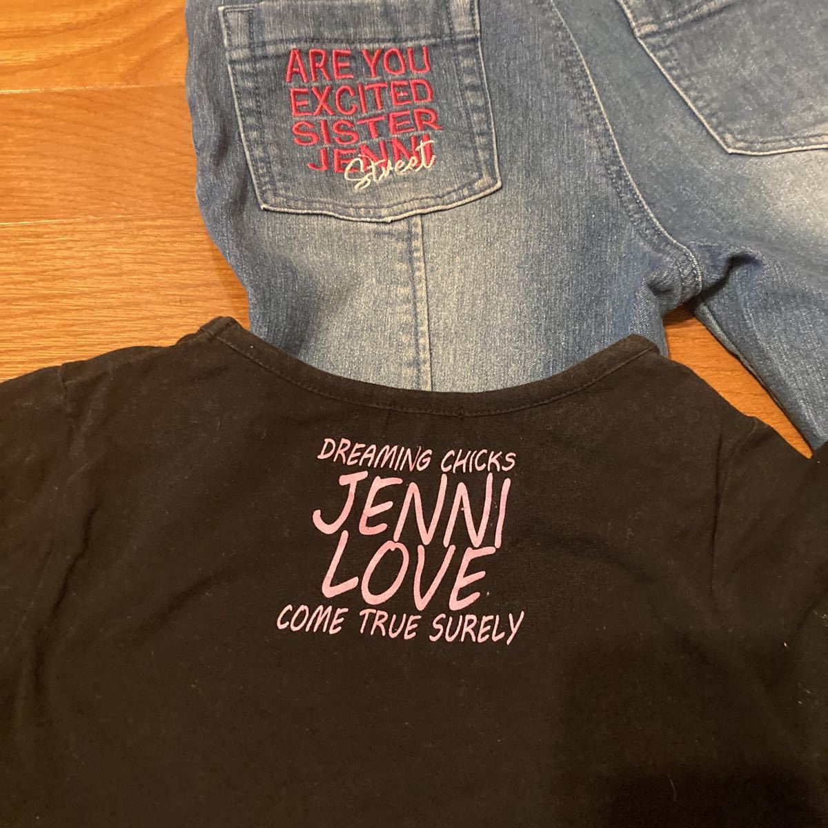 sister Jenni Junior girl Denim pants 150& black length T-shirt 140. set usually put on . school . brand fashion 