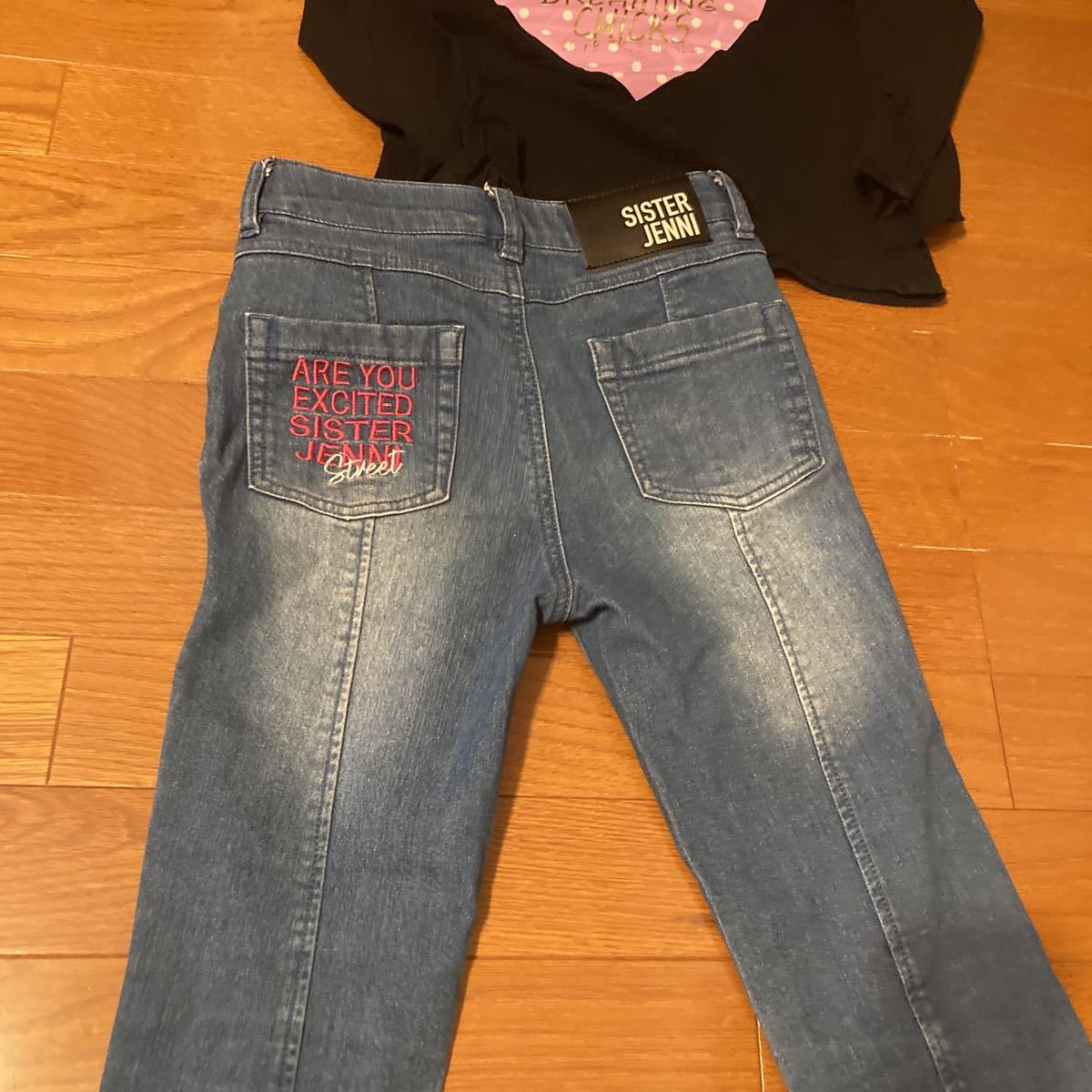 sister Jenni Junior girl Denim pants 150& black length T-shirt 140. set usually put on . school . brand fashion 