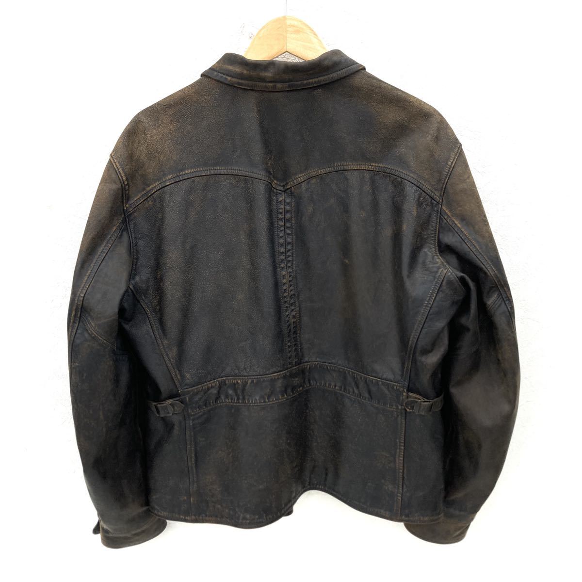 美品 RRL ダブルアールエル Leather Newsboy Jacket ニュースボーイ レザージャケット 加工 牛革 ラルフローレン ブラウン系