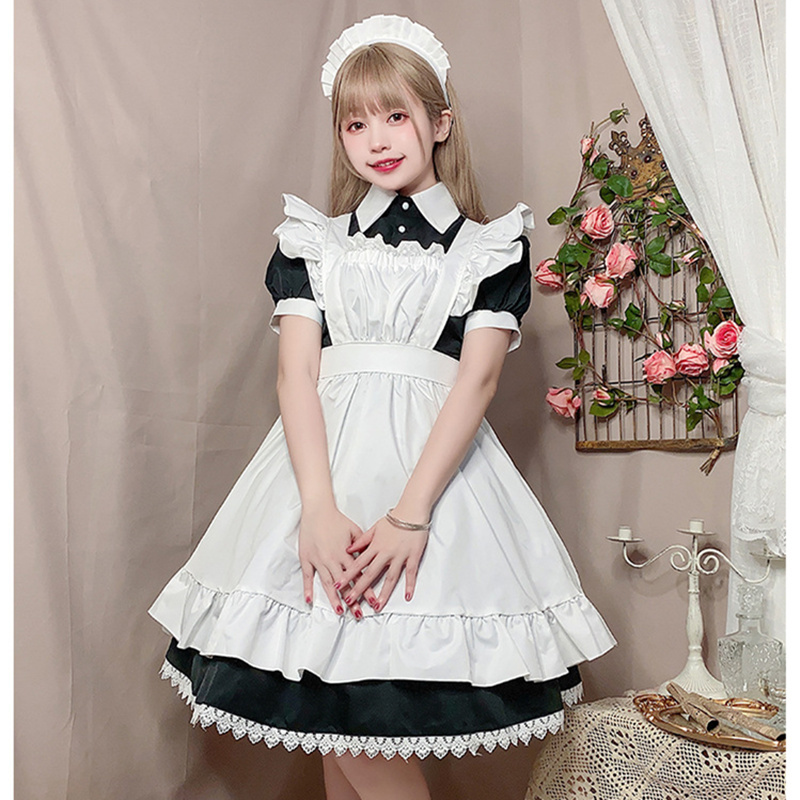  high quality Lolita meido One-piece cosplay pretty meido. tea meido Cafe uniform apron lady's 3 point set costume roli.taLolita