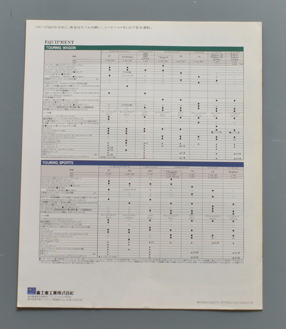 スバル　レガシー　ツーリングワゴン　ツーリングスポーツ　SUBARU　LEGACY　Touring Wagon 1994年1月　 カタログ【SUB22A-07】_画像5