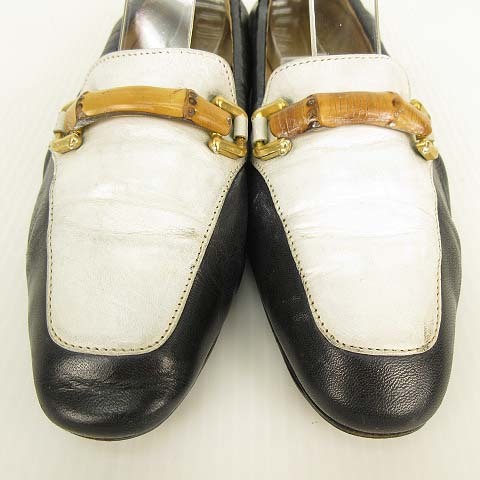 グッチ GUCCI オールドグッチ バンブー ビット ローファー フラットシューズ バイカラー ヴィンテージ 36 ブラック ホワイト